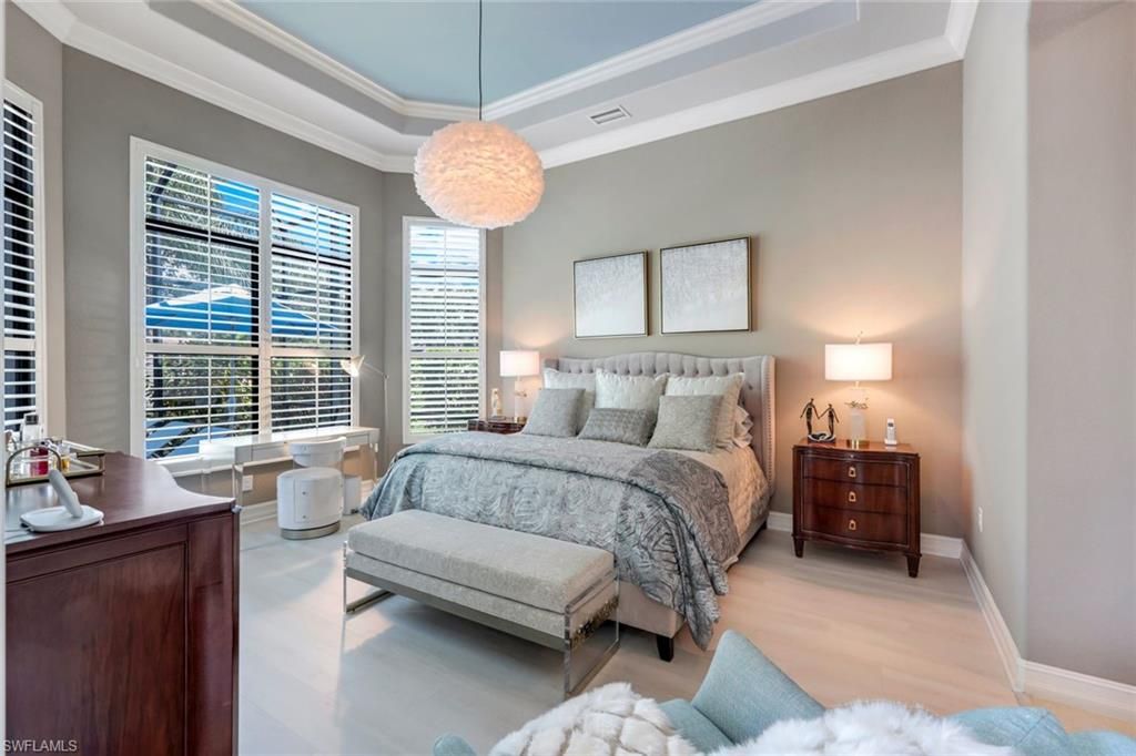 Bedroom, Interior, Pendant Lights, Wood Texture Flooring