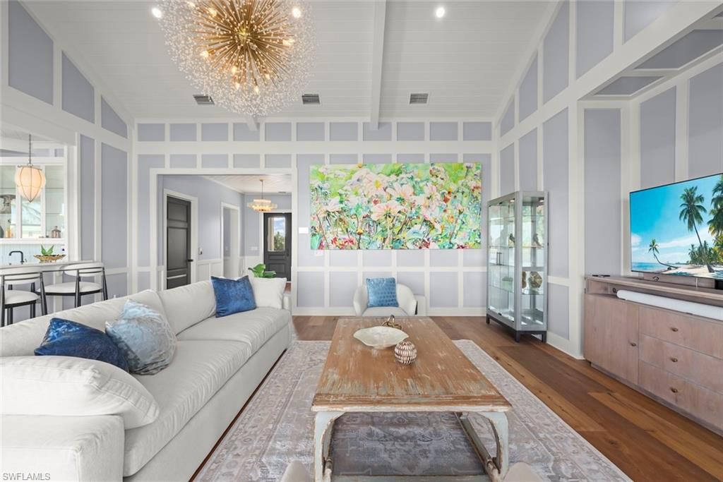 Chandelier, Interior, Living room, Pendant Lights, Recessed Lighting, Wood Texture Flooring