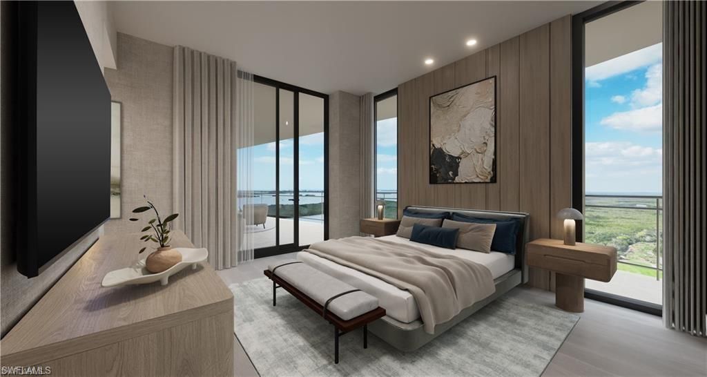 Bedroom, Interior, Recessed Lighting, Water, Wood Texture Flooring