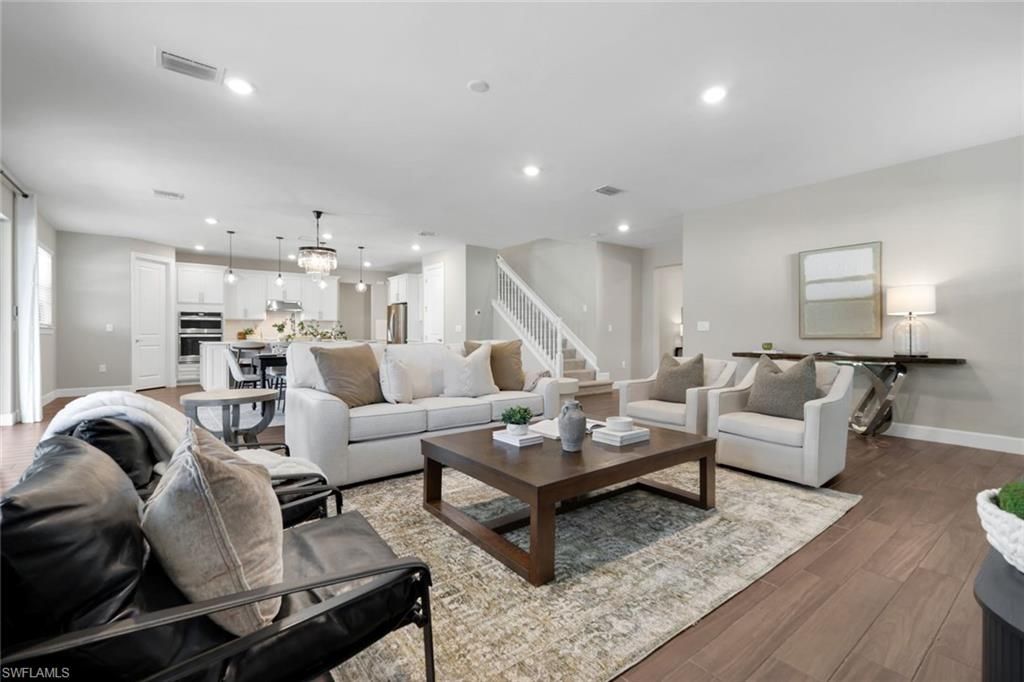 Interior, Kitchen, Living room, Pendant Lights, Recessed Lighting, Stainless Steel Appliances, Wood Texture Flooring