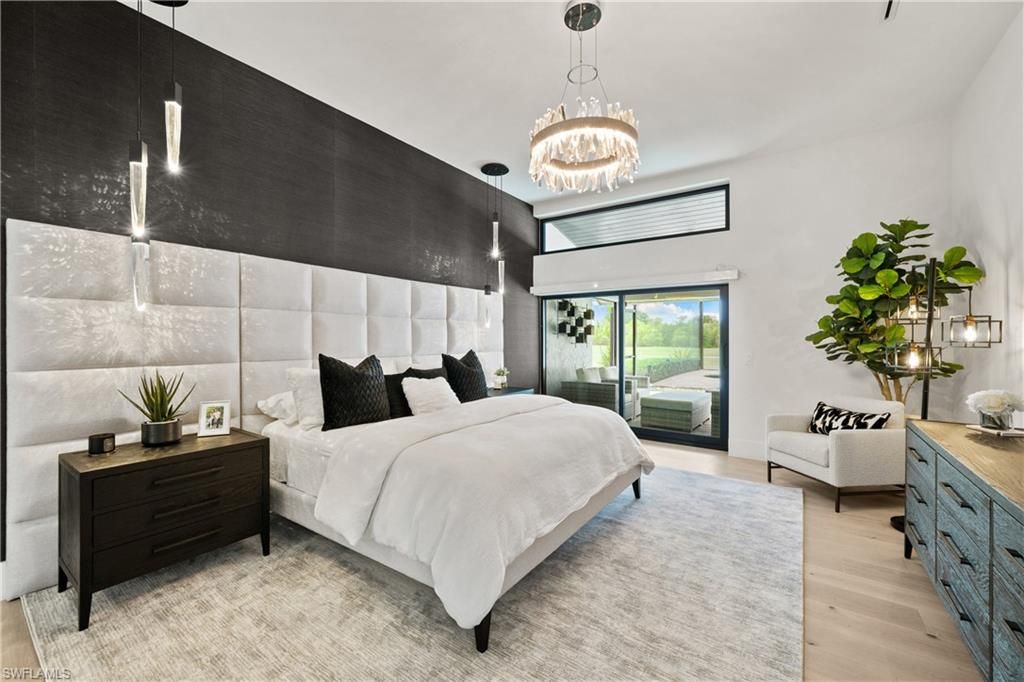 Bedroom, Chandelier, Interior, Pendant Lights, Wood Texture Flooring