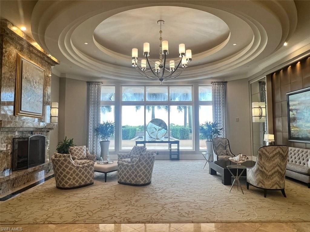 Chandelier, Fireplace, Interior, Living room, Recessed Lighting