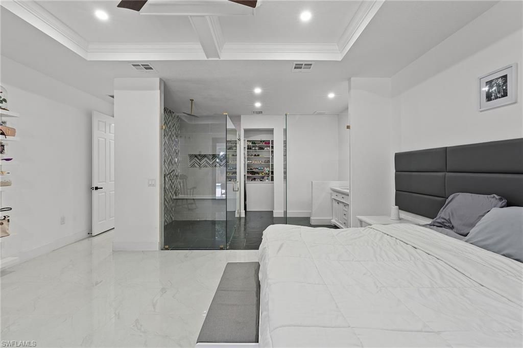 Bedroom, Interior, Marble, Recessed Lighting