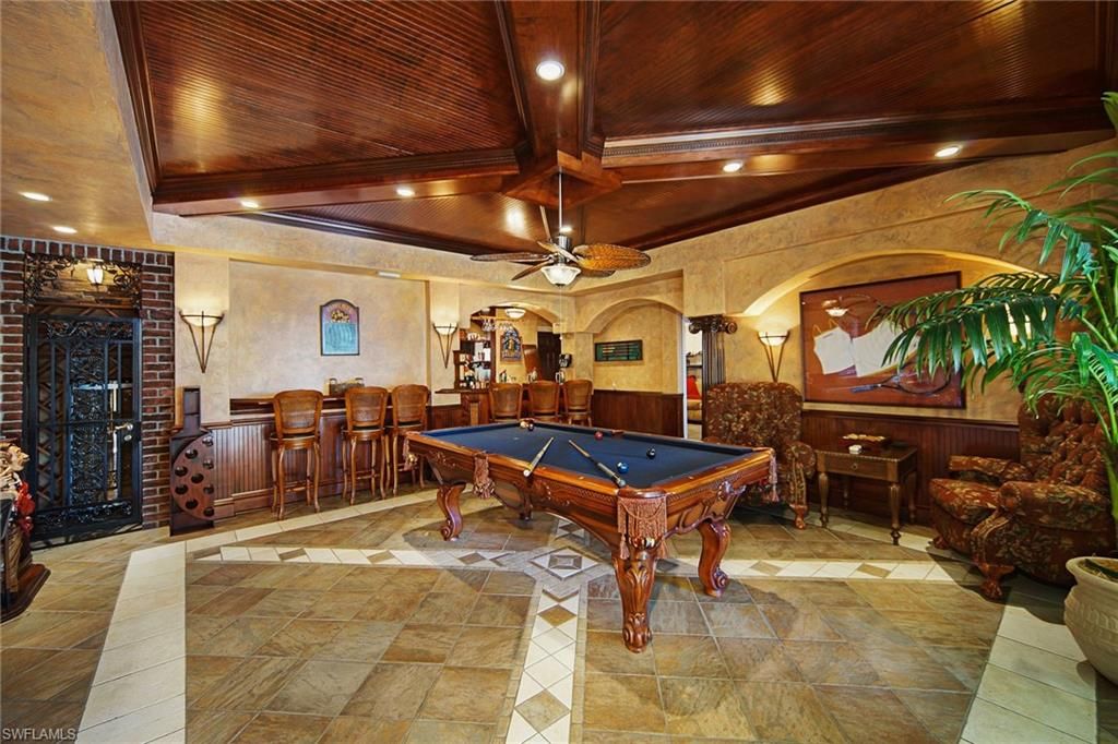 Billiard Table, Game Room, Interior, Recessed Lighting, Wooden Ceilings