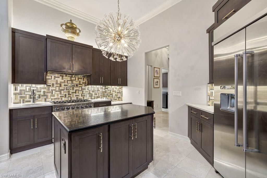 Chandelier, Interior, Kitchen, Stainless Steel Appliances