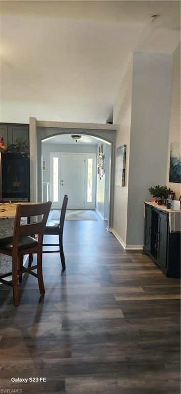 Dining room, Interior, Pendant Lights, Wood Texture Flooring