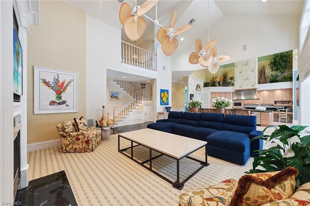 Fireplace, Interior, Kitchen, Living room, Recessed Lighting, Stainless Steel Appliances