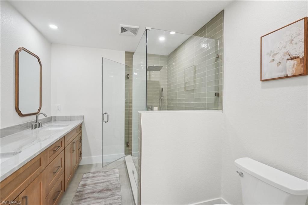 Bathroom, Dual Sink Vanities, Glass Shower, Interior, Recessed Lighting