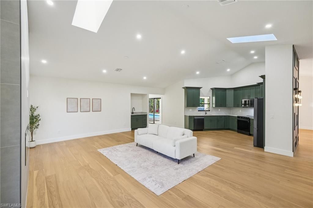 Interior, Kitchen, Living room, Recessed Lighting, Wood Texture Flooring