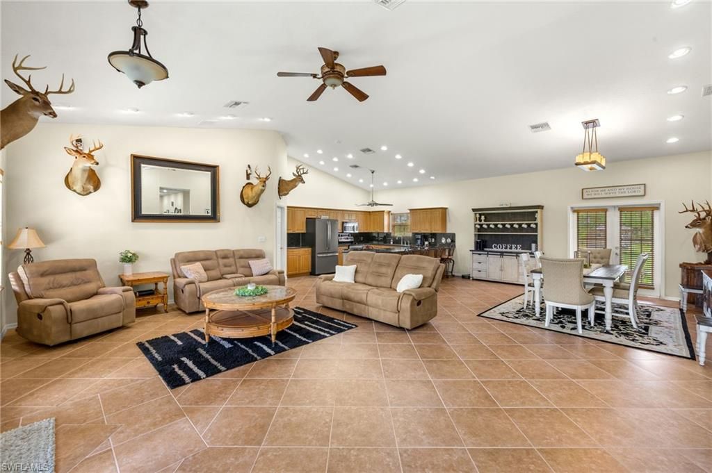 Dining room, Interior, Kitchen, Living room, Pendant Lights, Recessed Lighting, Stainless Steel Appliances