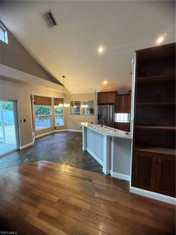 Interior, Kitchen, Pendant Lights, Recessed Lighting, Wood Texture Flooring