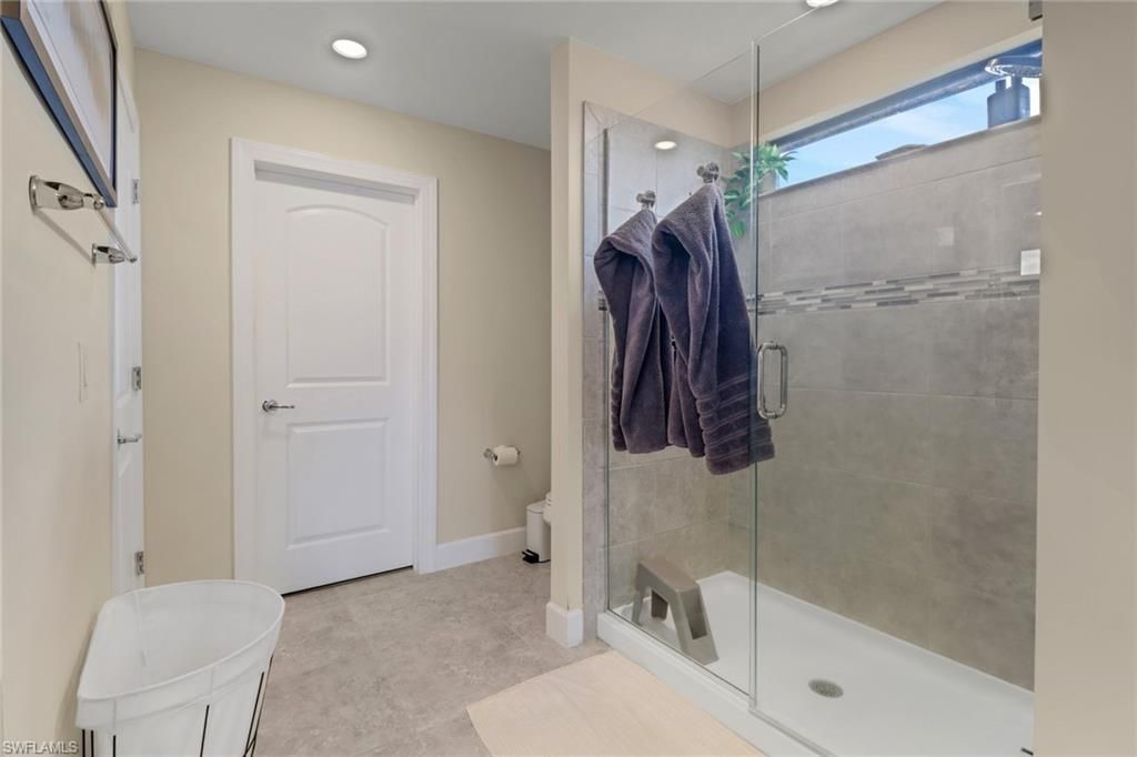 Bathroom, Free Standing Baths, Glass Shower, Interior, Recessed Lighting