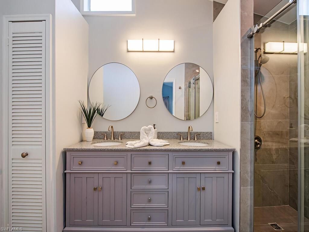 Bathroom, Dual Sink Vanities, Glass Shower, Interior
