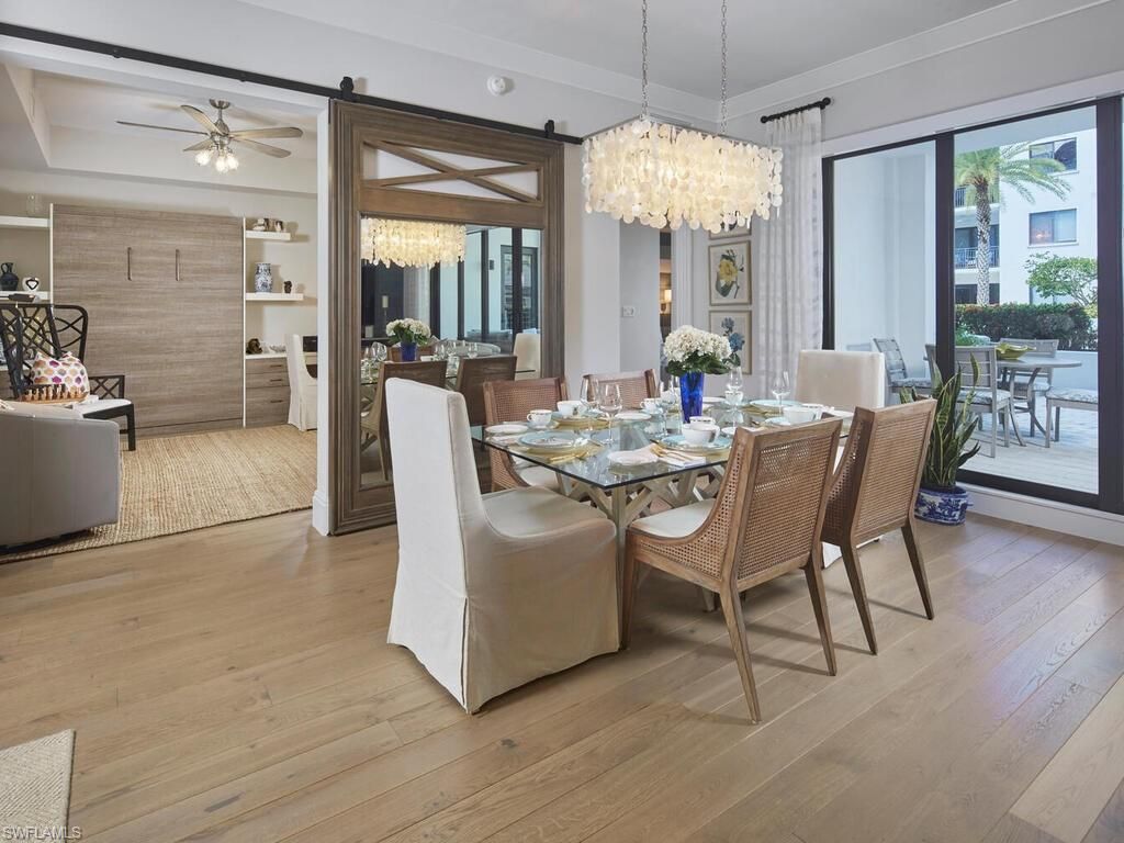 Chandelier, Dining room, Interior, Wood Texture Flooring