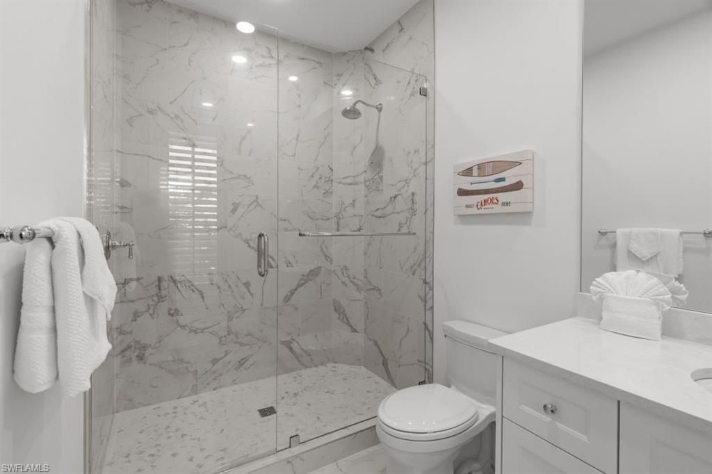 Bathroom, Glass Shower, Interior, Marble Walls, Recessed Lighting