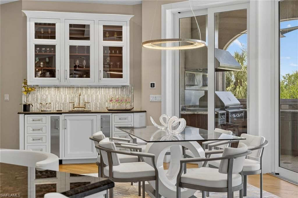 Dining room, Interior, Pendant Lights, Wood Texture Flooring
