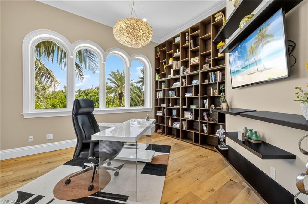 Home Office, Interior, Pendant Lights, Wood Texture Flooring