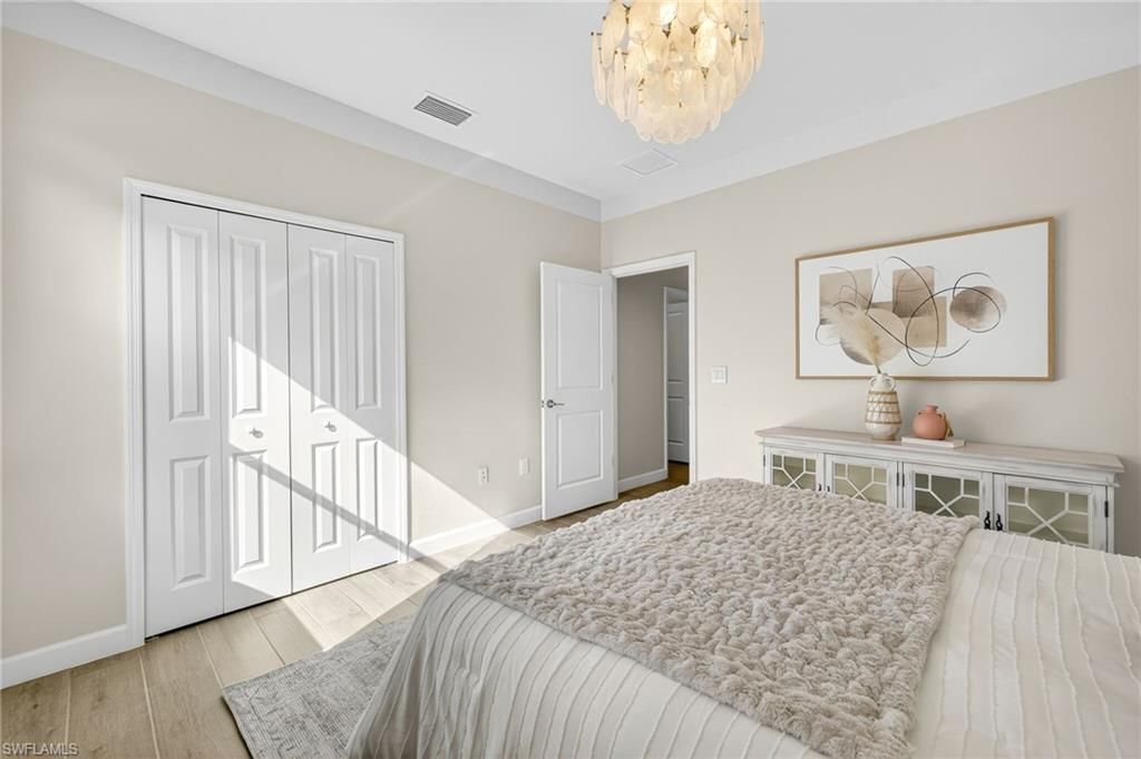 Bedroom, Chandelier, Interior, Wood Texture Flooring