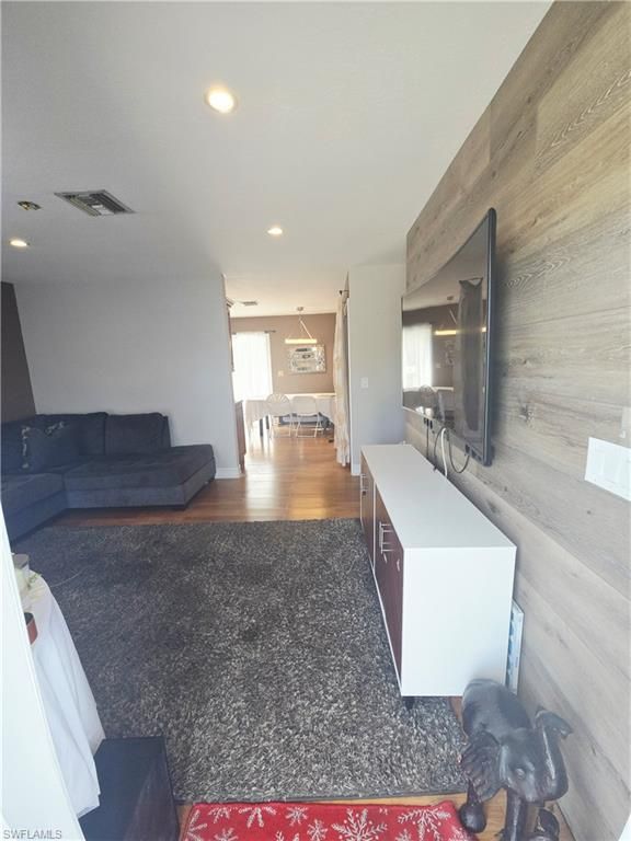 Interior, Kitchen, Recessed Lighting, Wood Texture Flooring, Wooden Walls