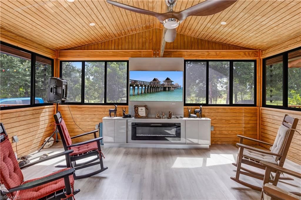 Interior, Recessed Lighting, Sun Room, Water, Wooden Ceilings, Wood Texture Flooring, Wooden Walls