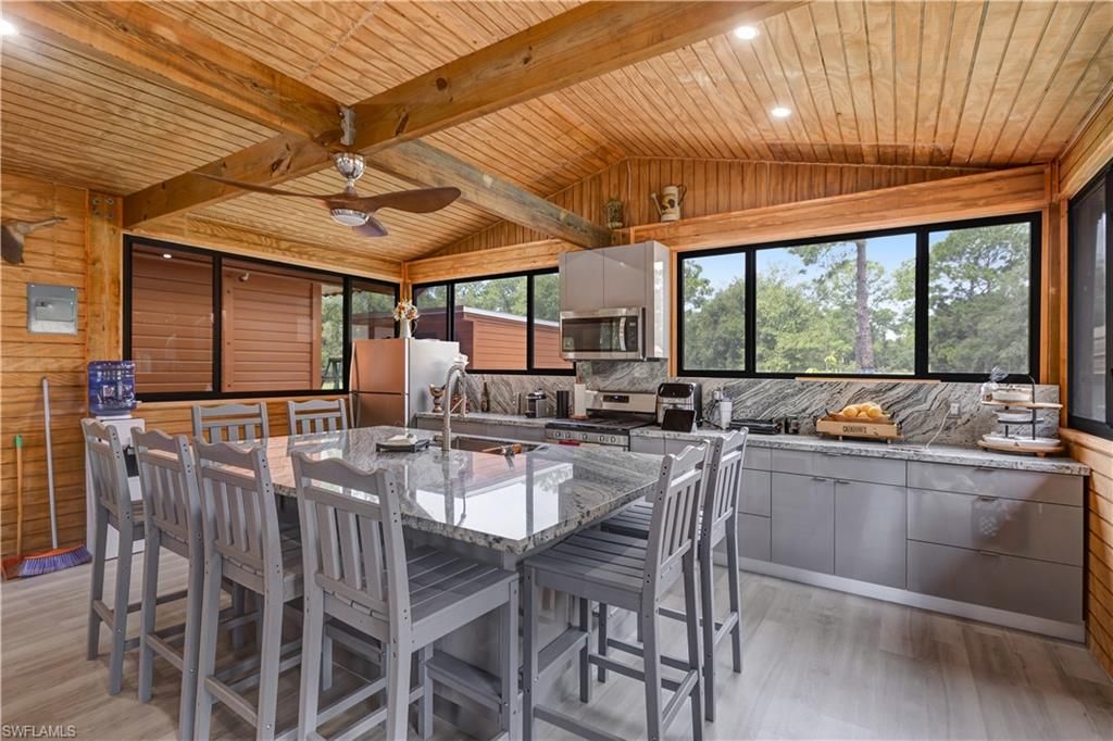 Interior, Kitchen, Recessed Lighting, Wooden Beams, Wooden Ceilings, Wood Texture Flooring, Wooden Walls