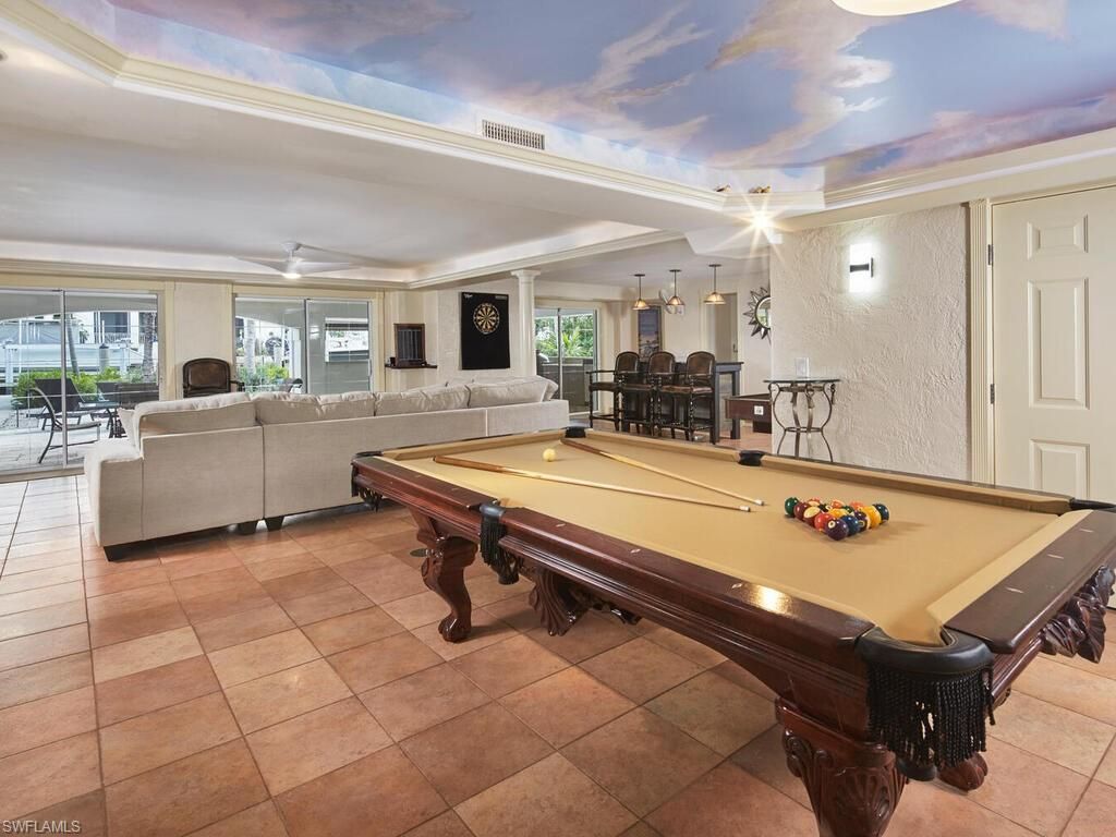 Billiard Table, Chandelier, Game Room, Interior, Living room, Pendant Lights