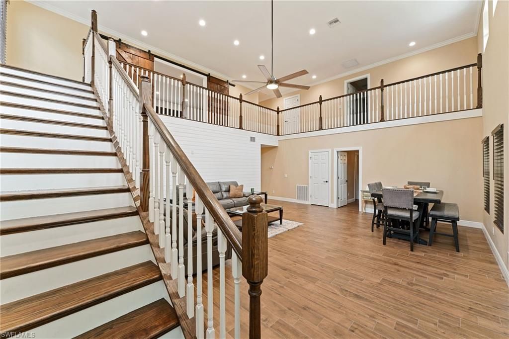 Dining room, Interior, Recessed Lighting, Wood Texture Flooring