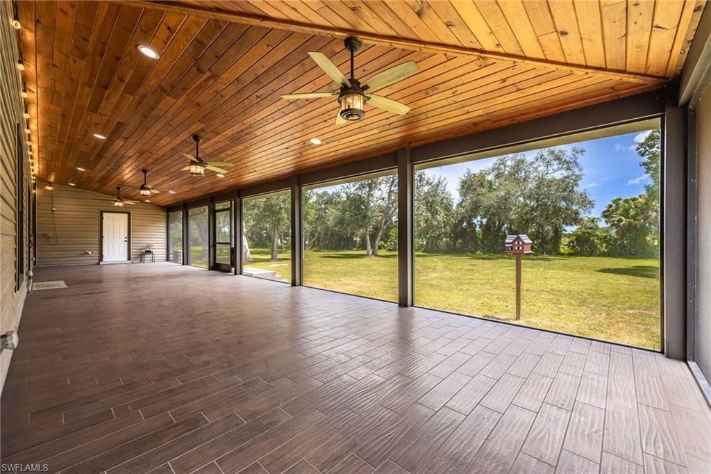 Empty room, Interior, Recessed Lighting, Sun Room, Wooden Ceilings, Wood Texture Flooring