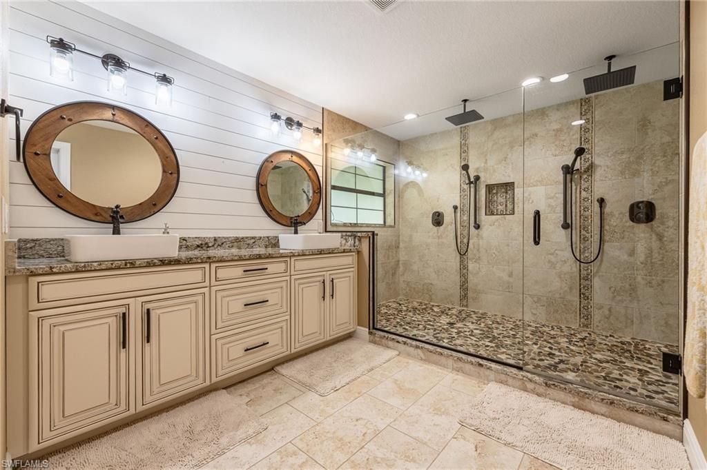 Bathroom, Dual Sink Vanities, Glass Shower, Interior, Recessed Lighting