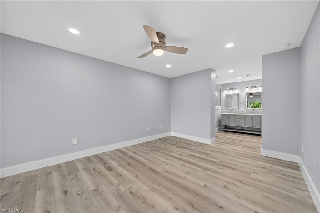 Empty room, Interior, Kitchen, Recessed Lighting, Wood Texture Flooring