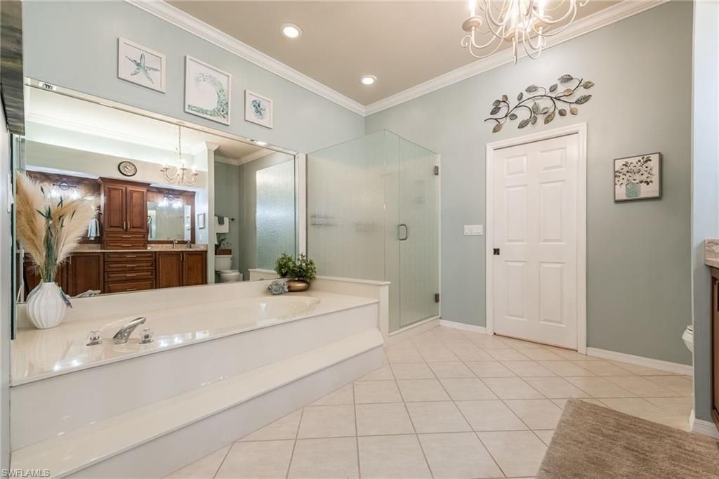 Bathroom, Chandelier, Glass Shower, Interior, Recessed Lighting