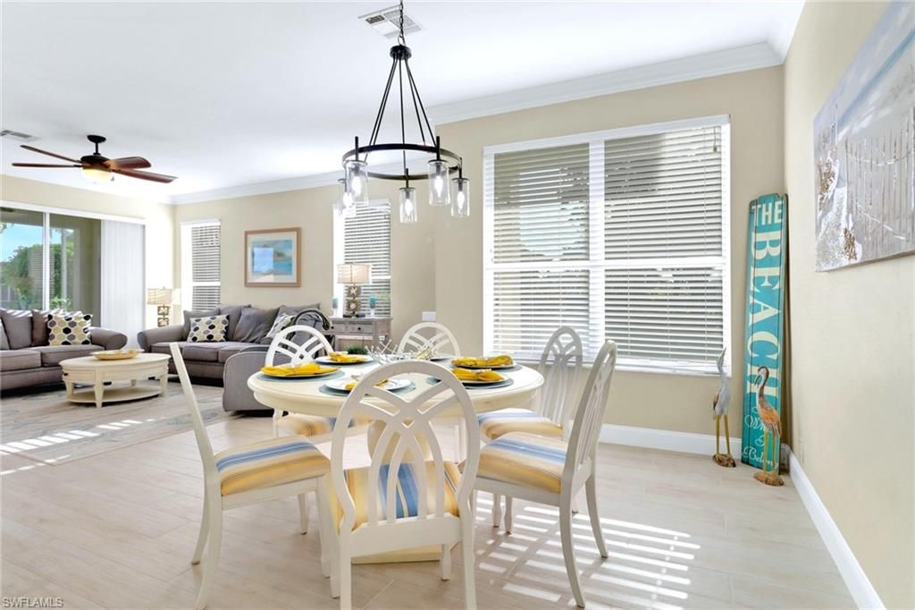 Dining room, Interior, Living room, Pendant Lights, Wood Texture Flooring
