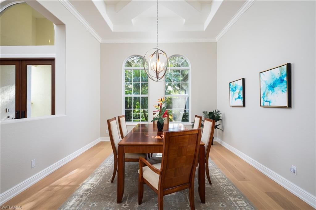 Chandelier, Dining room, Interior, Pendant Lights, Wood Texture Flooring