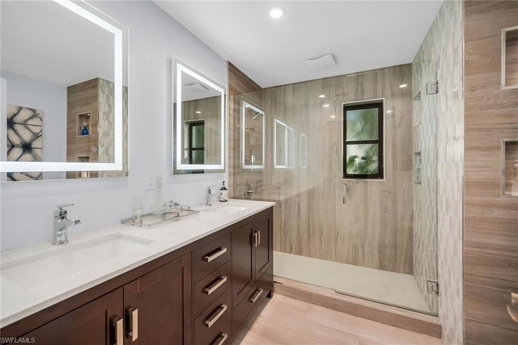 Bathroom, Dual Sink Vanities, Glass Shower, Interior, Recessed Lighting