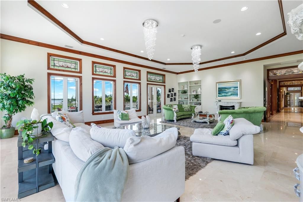 Chandelier, Fireplace, Interior, Living room, Recessed Lighting