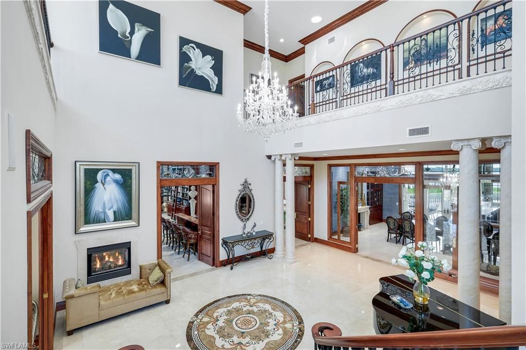 Chandelier, Fireplace, Interior, Living room, Recessed Lighting