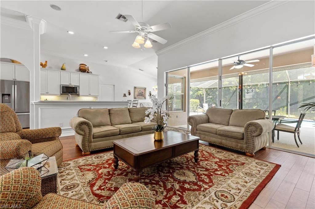 Interior, Kitchen, Living room, Recessed Lighting, Stainless Steel Appliances, Wood Texture Flooring