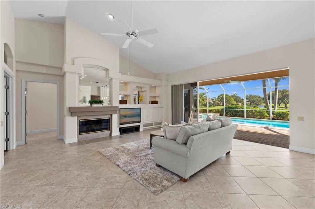 Fireplace, Interior, Living room, Pool, Recessed Lighting