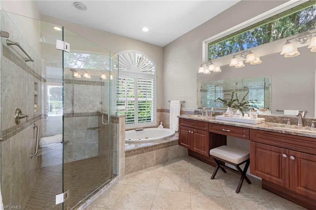 Bathroom, Dual Sink Vanities, Glass Shower, Interior, Recessed Lighting