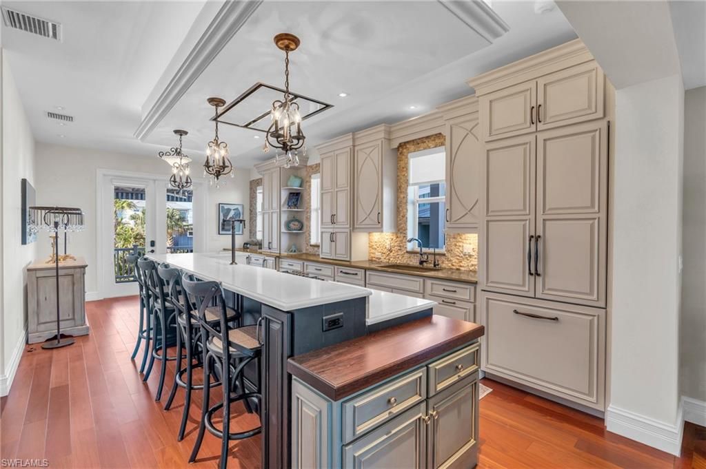 Chandelier, Interior, Kitchen, Pendant Lights, Recessed Lighting, Wood Texture Flooring