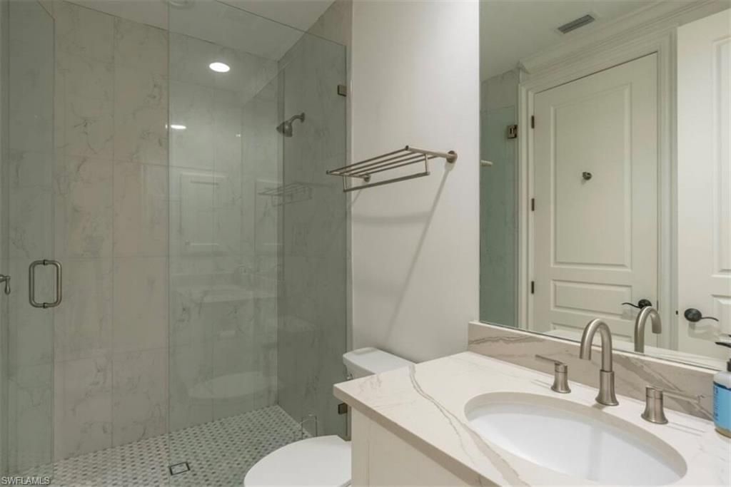 Bathroom, Glass Shower, Interior, Marble Walls, Recessed Lighting