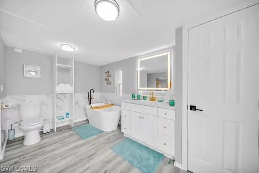 Bathroom, Dual Sink Vanities, Free Standing Baths, Interior, Wood Texture Flooring