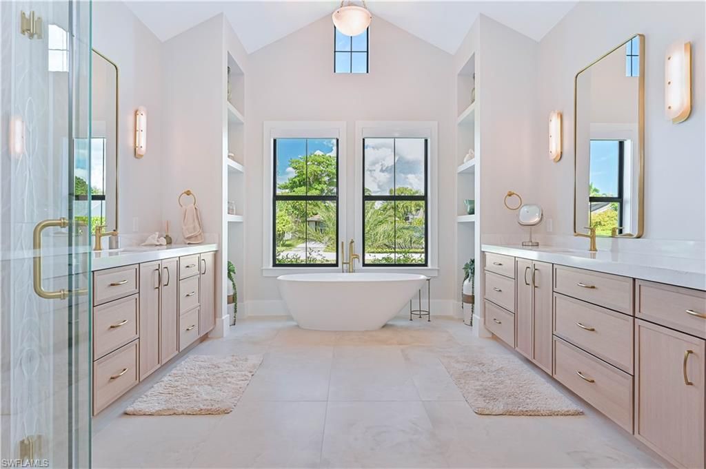 Bathroom, Dual Sink Vanities, Free Standing Baths, Glass Shower, Interior