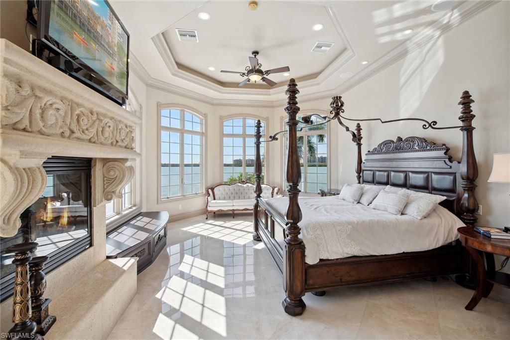 Bedroom, Fireplace, Interior, Recessed Lighting, Water