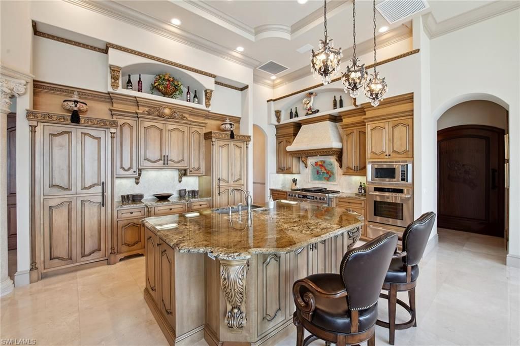 Chandelier, Interior, Kitchen, Pendant Lights, Recessed Lighting, Stainless Steel Appliances
