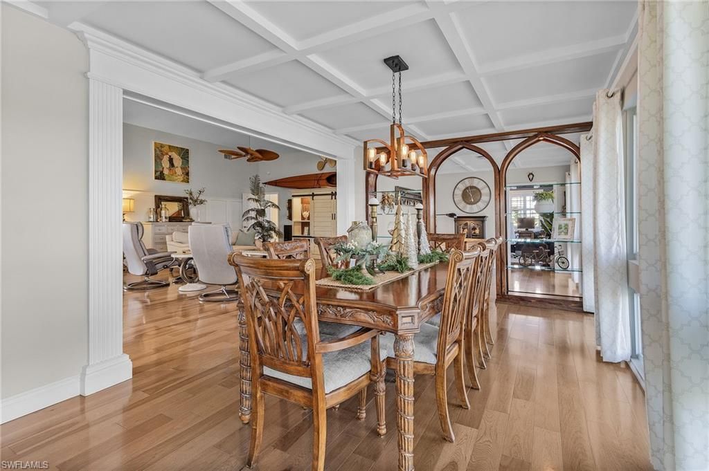 Chandelier, Dining room, Interior, Wood Texture Flooring