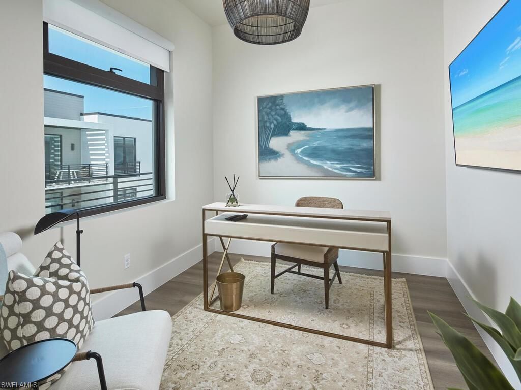 Home Office, Interior, Pendant Lights, Wood Texture Flooring