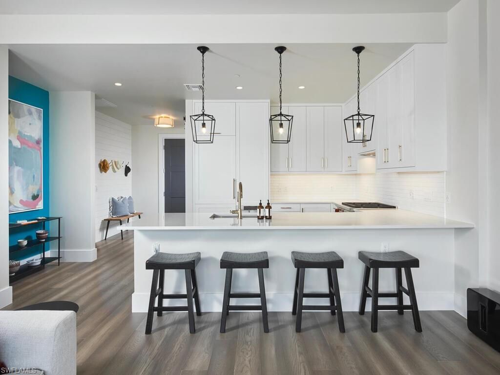 Interior, Kitchen, Pendant Lights, Recessed Lighting, Wood Texture Flooring