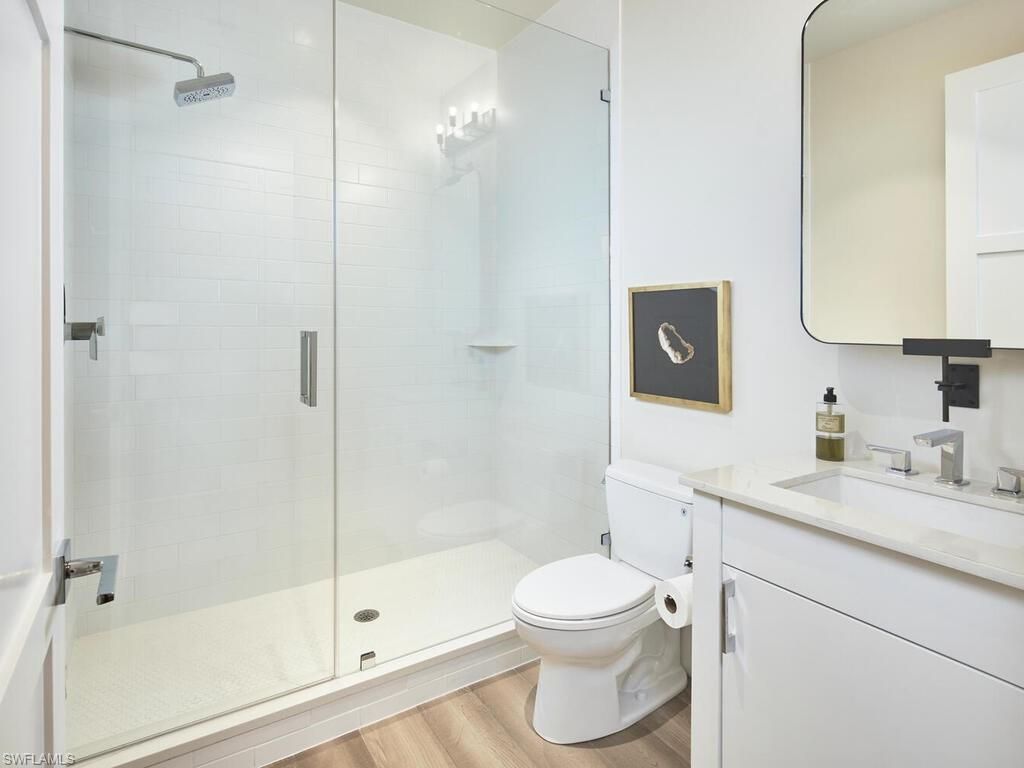 Bathroom, Glass Shower, Interior, Wood Texture Flooring