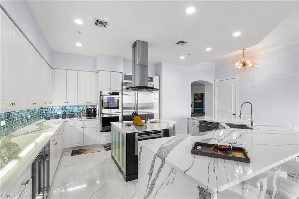 Interior, Kitchen, Marble, Recessed Lighting, Stainless Steel Appliances